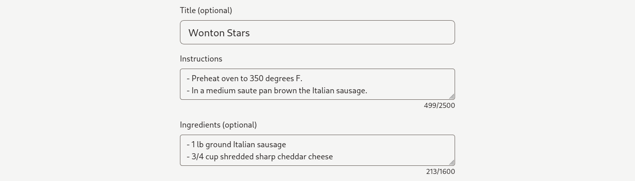 Create a recipe from as little as title, instructions, and ingredients