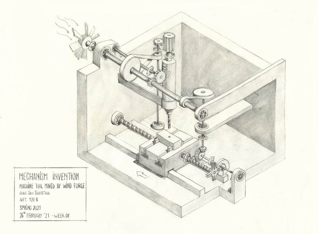 Dibujo de construcción de una máquina inventada