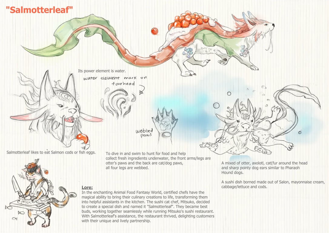 Diseño de criatura digitígrada «Salmotterleaf»