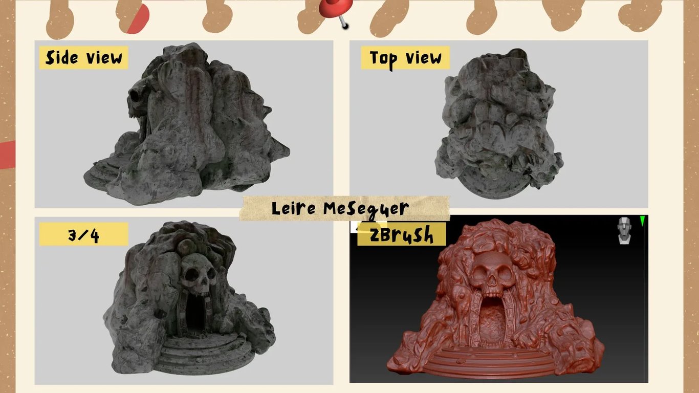 Composición de un entorno 3D de cueva, trabajo de estudiante
