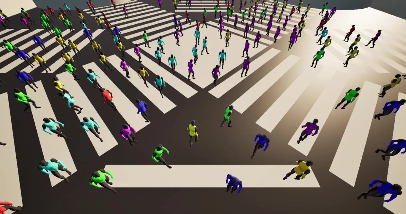 Simulación de multitudes con cientos de agentes y pathfinding