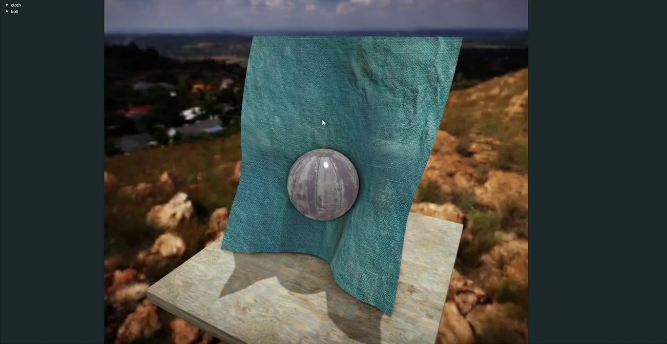 Simulación de tela en tiempo real colisionando con una esfera