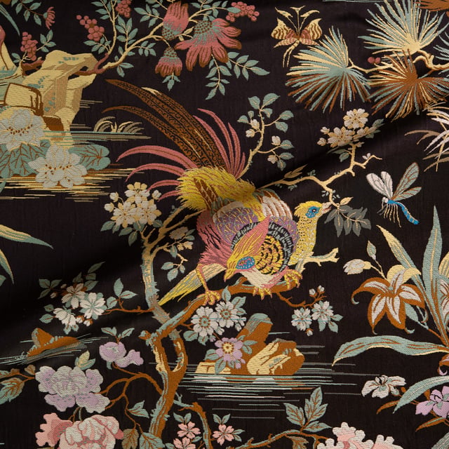 Lampas Polychrome aux Faisans Noir (Roll)