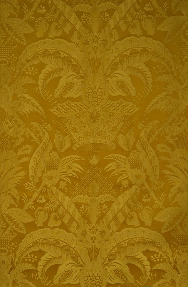 Lampas Décor à dentelle Jaune trame jaune (Carré)
