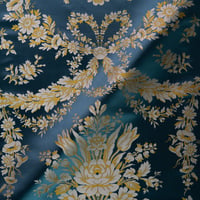 Vignette de Lampas Bouquets et Guirlandes Gros bleu  trame creme (Roll)