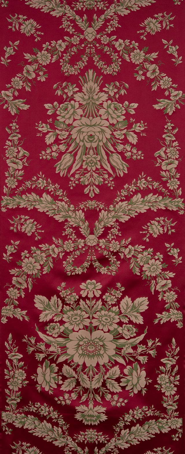 Lampas Bouquets et Guirlandes Cramoisi creme vert (Carré)