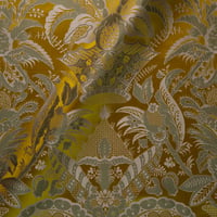Vignette de Lampas Décor à dentelle Jaune trame creme vert (Roll)
