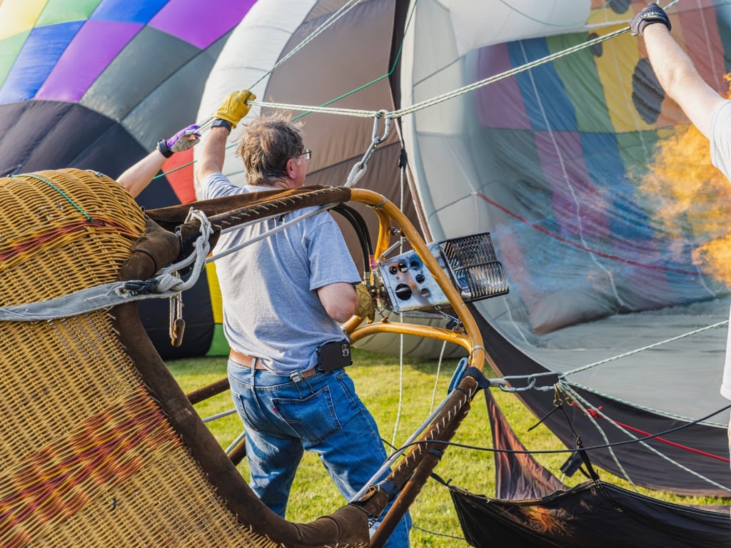 Hot air balloon being inflated before flight