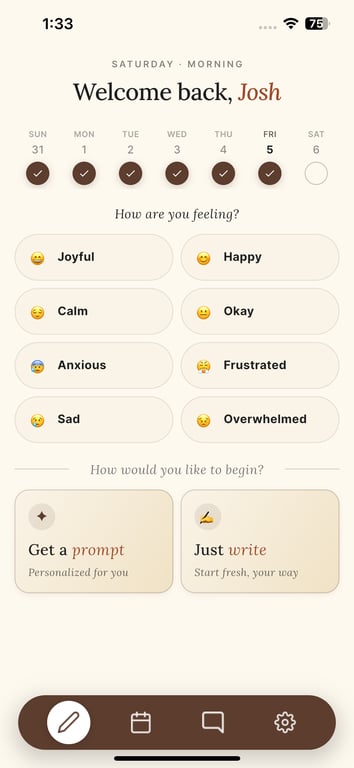 PathwayNotes daily check-in screen