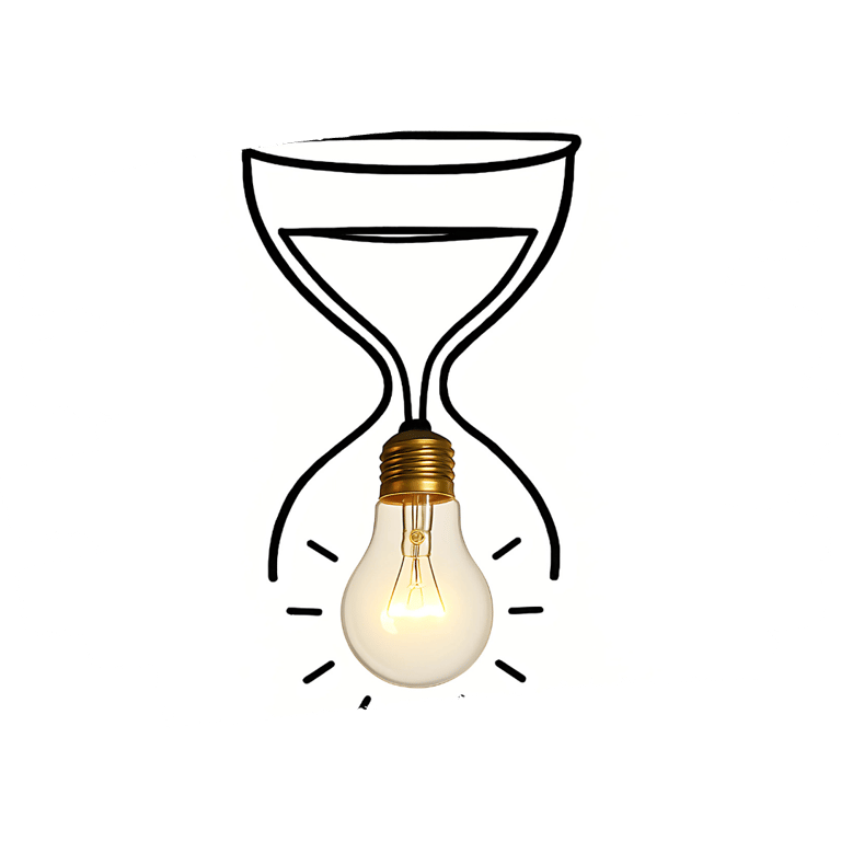 Hourglass with lightbulb - Time and inspiration