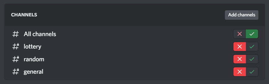 Specific channels disabled