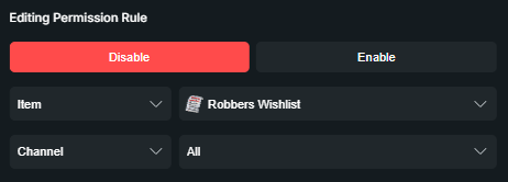 Disabling an item for a server