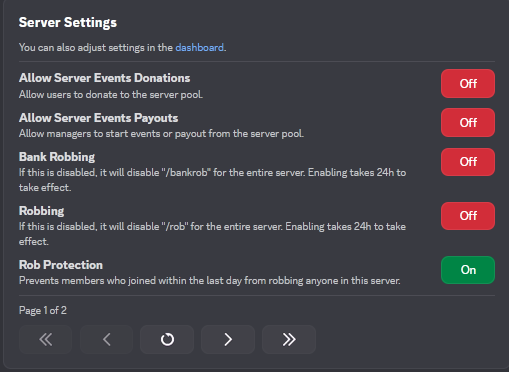 The server settings command.