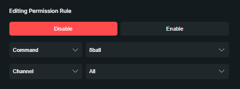 Rule disabling a command in all chanels.