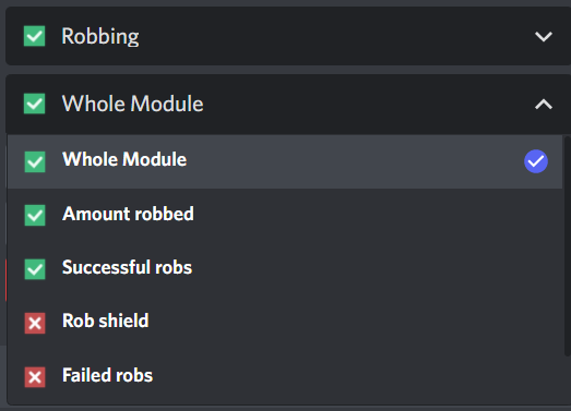 Robbing category edit options.