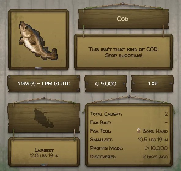 Fish guide page for the cod fish.