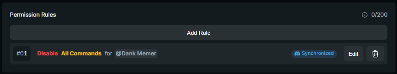 Rule blocking a role from accessing commands.