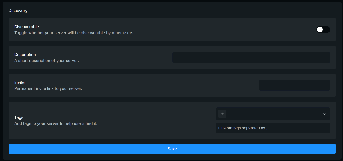 Discovery setup page.