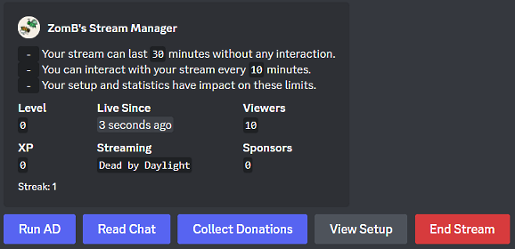 Stream manager embed