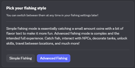Fishing type choice menu