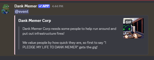 The Dank Memer Corp random channel event