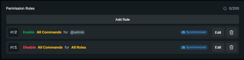 Rule enabling commands for a single role