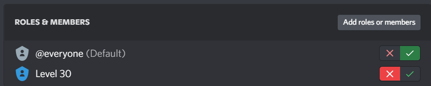 Enabled perms for everyone except one role