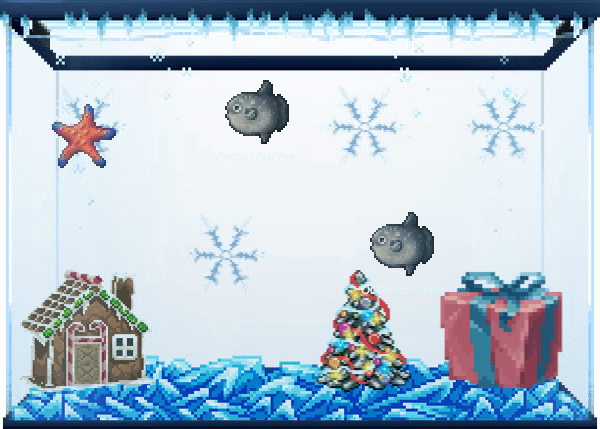 Fish tank and decorations.