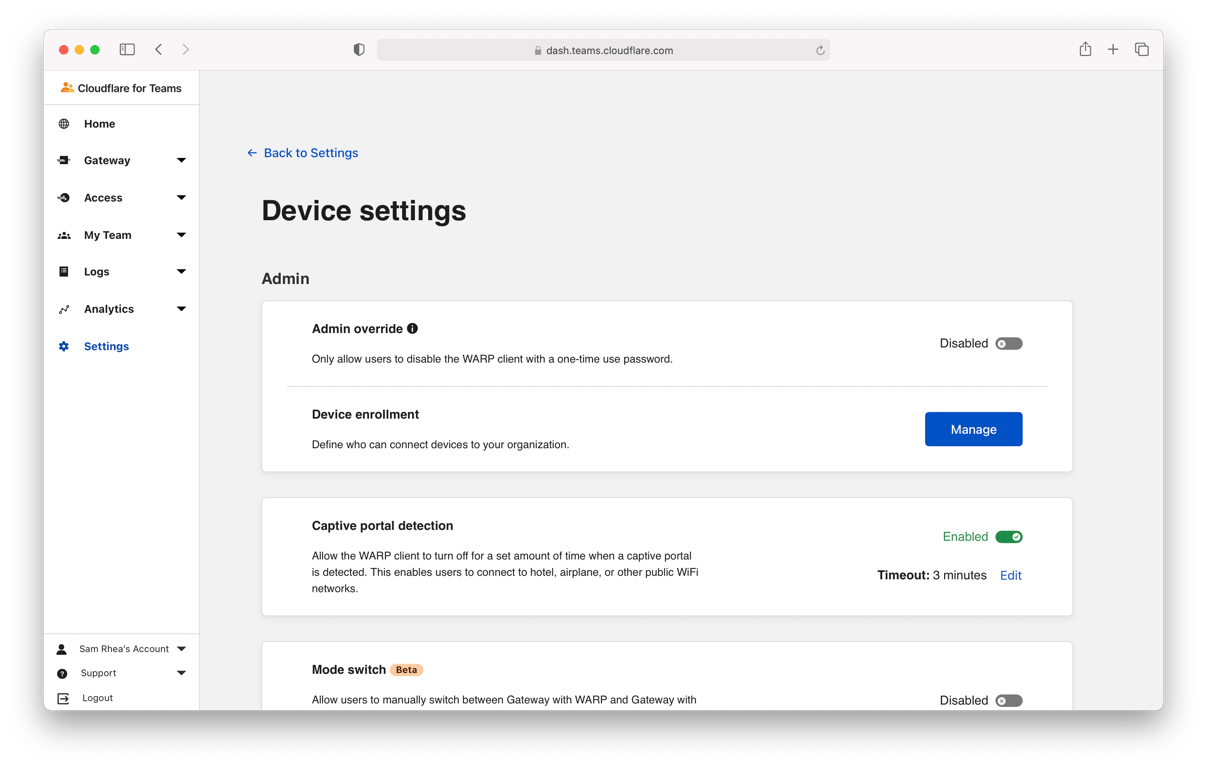 device settings