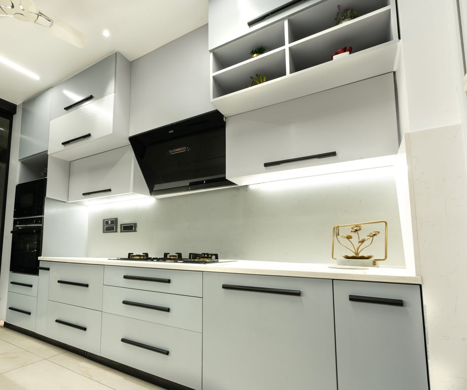 Wide view of the apartment kitchen counter