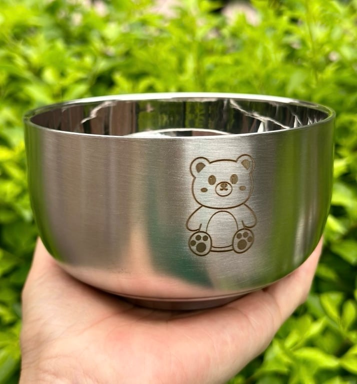 Bát kèm thìa ăn dặm cho bé inox 304 hoạ tiết hình thú ngộ nghĩnh