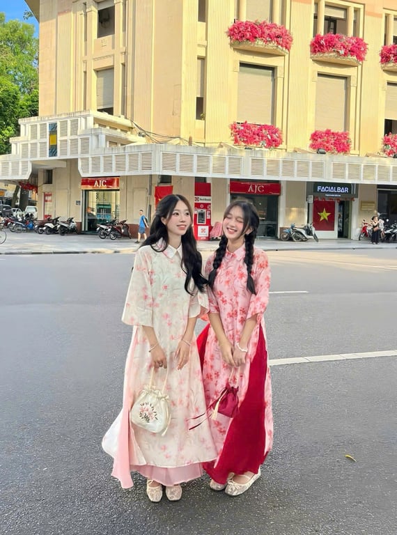 Áo dài voan tơ Nhược Hy - Hồng - Freesize