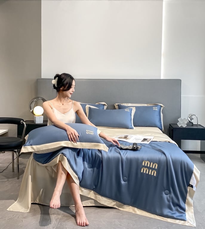 Bộ chăn ga vỏ gối 4 món phi lụa hè thu 2024 Min Min