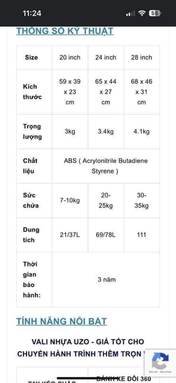VALI KÉO DU LỊCH UZO HÙNG PHÁT - VLN 222 size 24