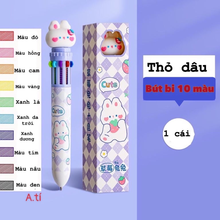 Set 10 Bút bi 10 ngòi 10 màu Gấu Nâu