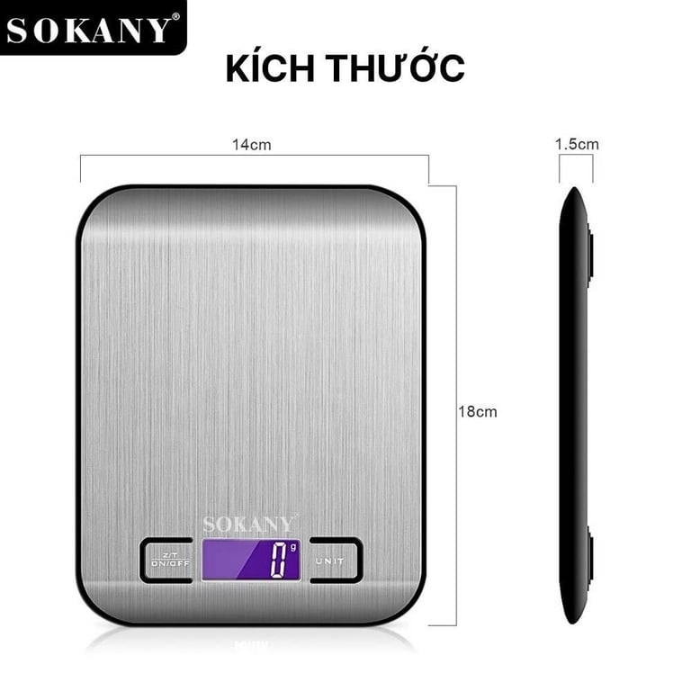 Cân tiểu ly 5kg Sokany SK-19026 màu bạc, chống nước, độ chính xác cao