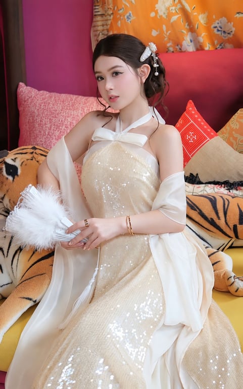AD yếm kim sa nơ kem S/M
