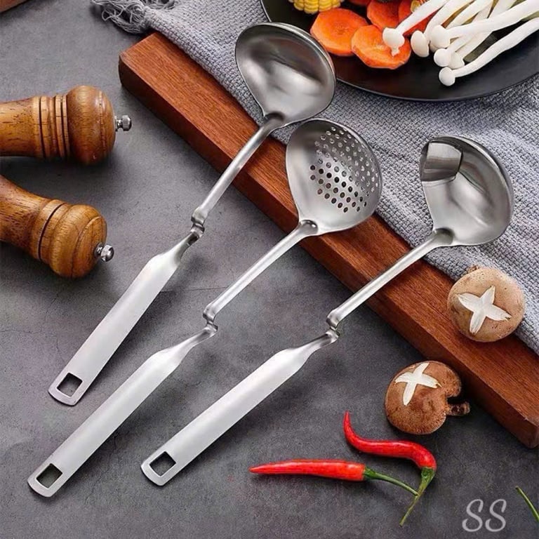 SET 3 MUÔI INOX 304 gồm MUÔI MÚC CANH , MUÔI TÁCH DẦU và MUÔI THỦNG VỚT RAU CỦ QUẢ