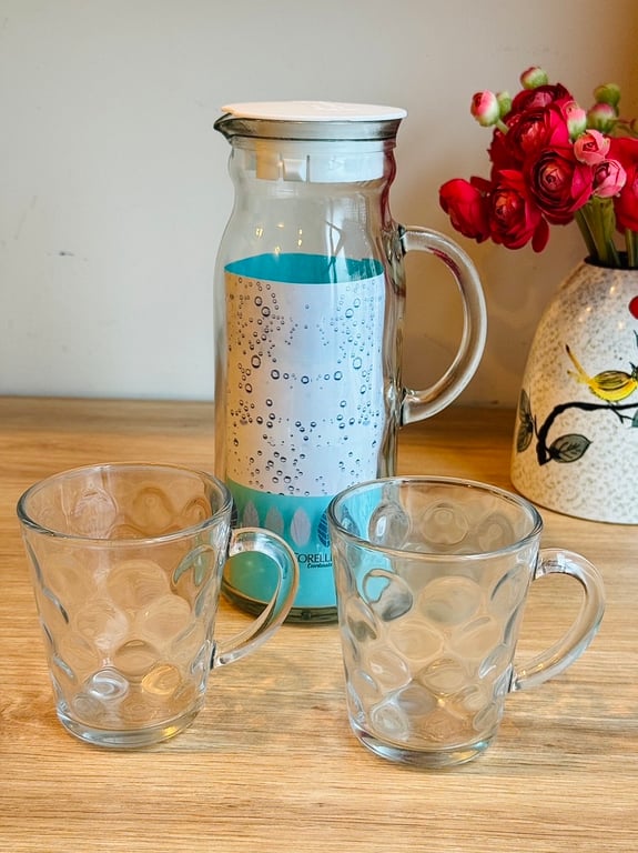 BỘ BÌNH KÈM 2 CỐC THUỶ TINH CƯỜNG LỰC HÀN QUỐC GLASSLOCK 1000 + 280ML🥂GL1614