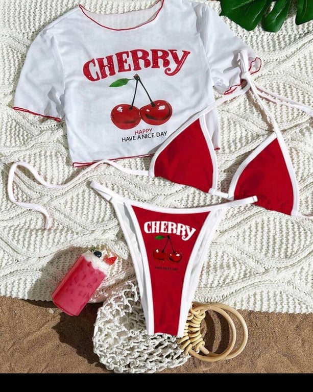 Bikini 3 món đỏ có áo