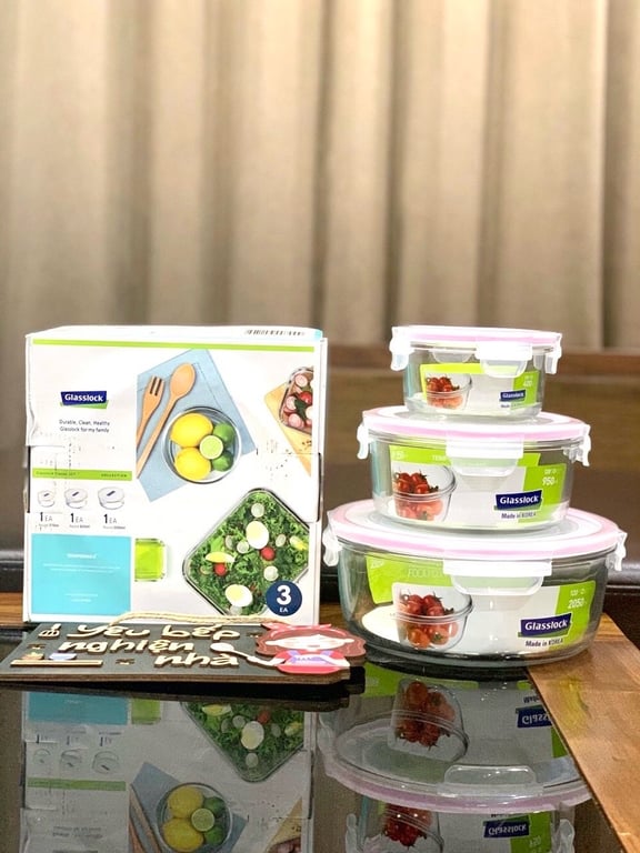 BỘ 3 HỘP THỦY TINH TRÒN #GLASSLOCK GL156