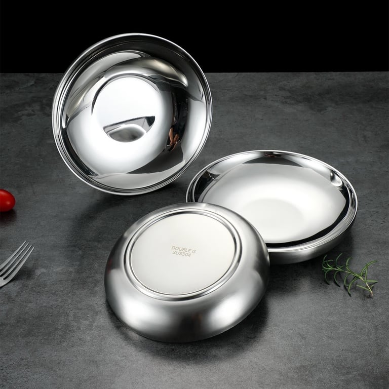 SET 3 ĐĨA 2 LỚP INOX CHÂN KHÔNG CÁCH NHIỆT NHẬT BẢN Double G inox 304 (Size 18cm+20cm)