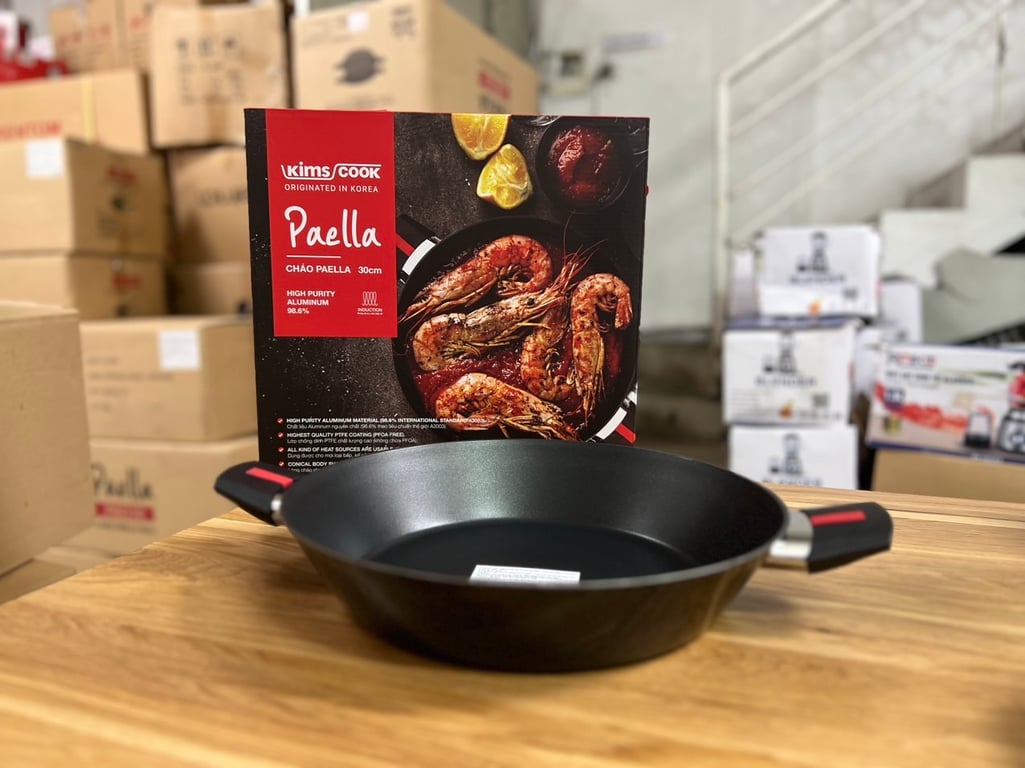 Chảo hợp kim nhôm chống dính 2 quai KIMS COOK Paella 30cm đáy từ