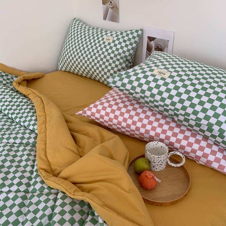 Set tiêu chuẩn 4 món đũi kẻ Basic chăn, ga, gối