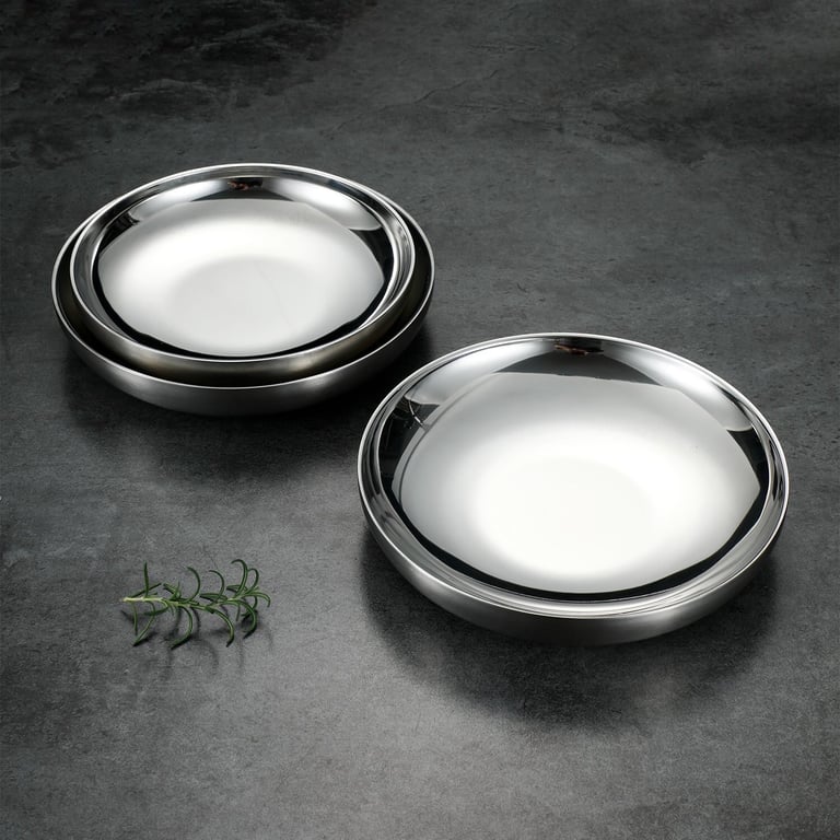 SET 3 ĐĨA 2 LỚP INOX CHÂN KHÔNG CÁCH NHIỆT NHẬT BẢN Double G inox 304 (Size 18cm+20cm)