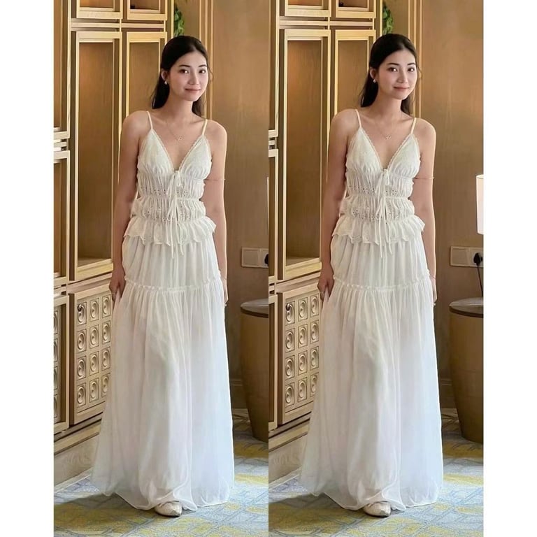 Set Áo 2 dây ren bo chun thắt nơ
