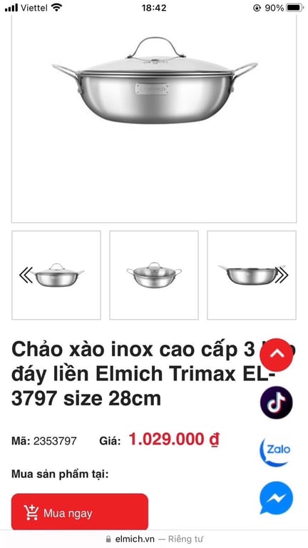 CHẢO XÀO INOX CAO CẤP 3 LỚP ĐÁY LIỀN VUNG KÍNH ELMICH TRIMAX