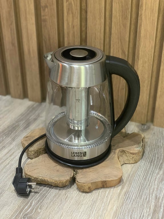 Ấm siêu tốc thuỷ tinh kèm lõi lọc trà inox + chức năng điều chỉnh nhiệt độ Lebenlang Đức 1.7L