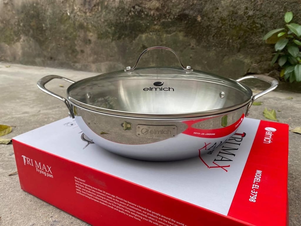 CHẢO XÀO INOX CAO CẤP 3 LỚP ĐÁY LIỀN ELMICH TRIMAX size 28-30