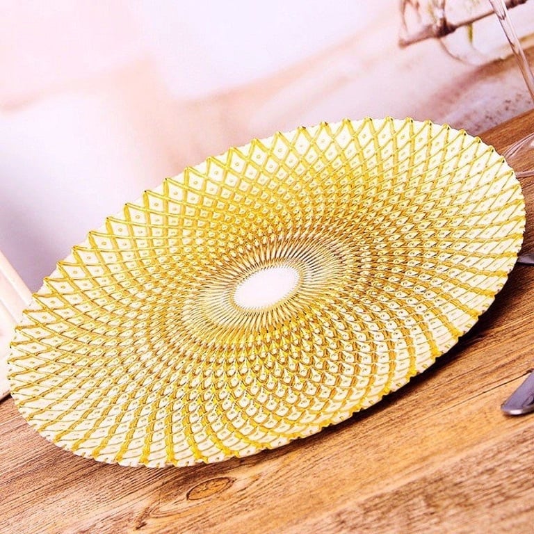 Đĩa Thủy Tinh Cao Cấp Hoa Văn Đuôi Công 33cm